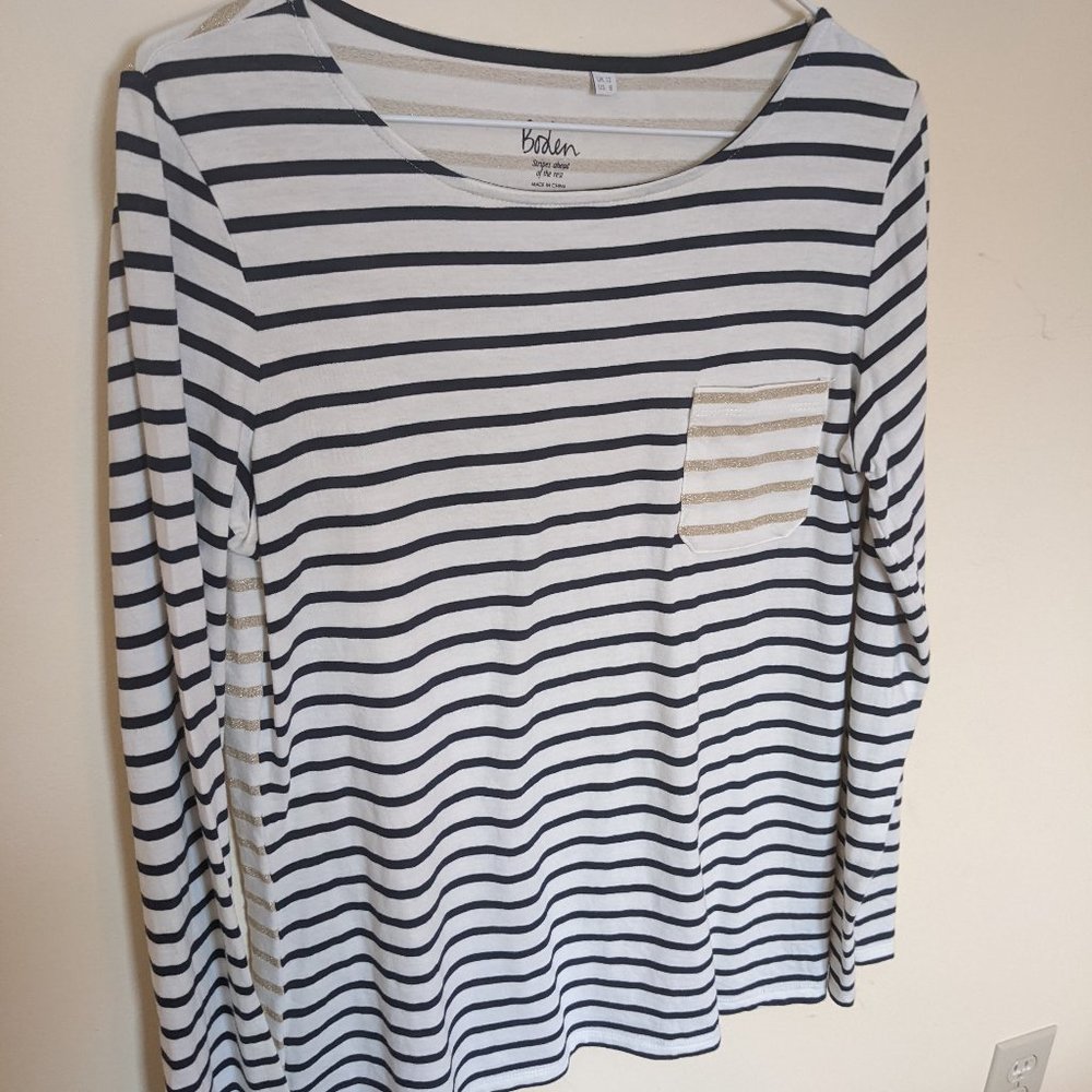 Boden Breton Long Sleeve Tee. Size US8 - great condition - blue/gold stripes